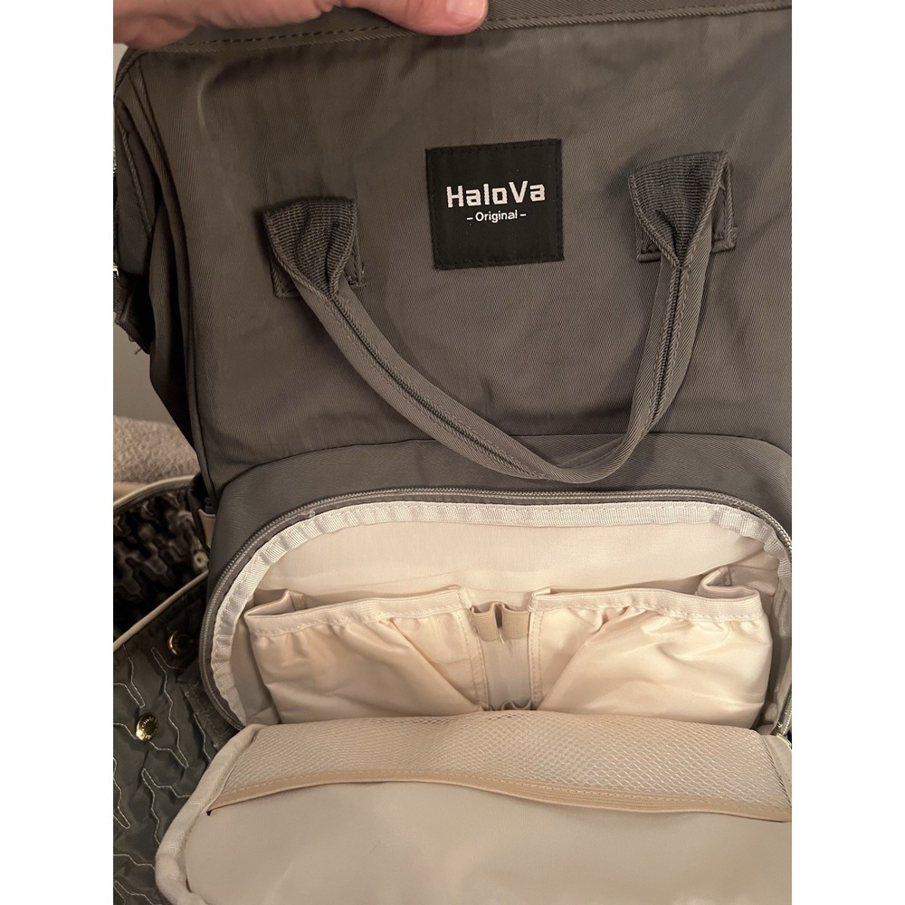 HaloVa Original Large Gray Polyester Diaper Bag Backpack Solid Inner Pockets